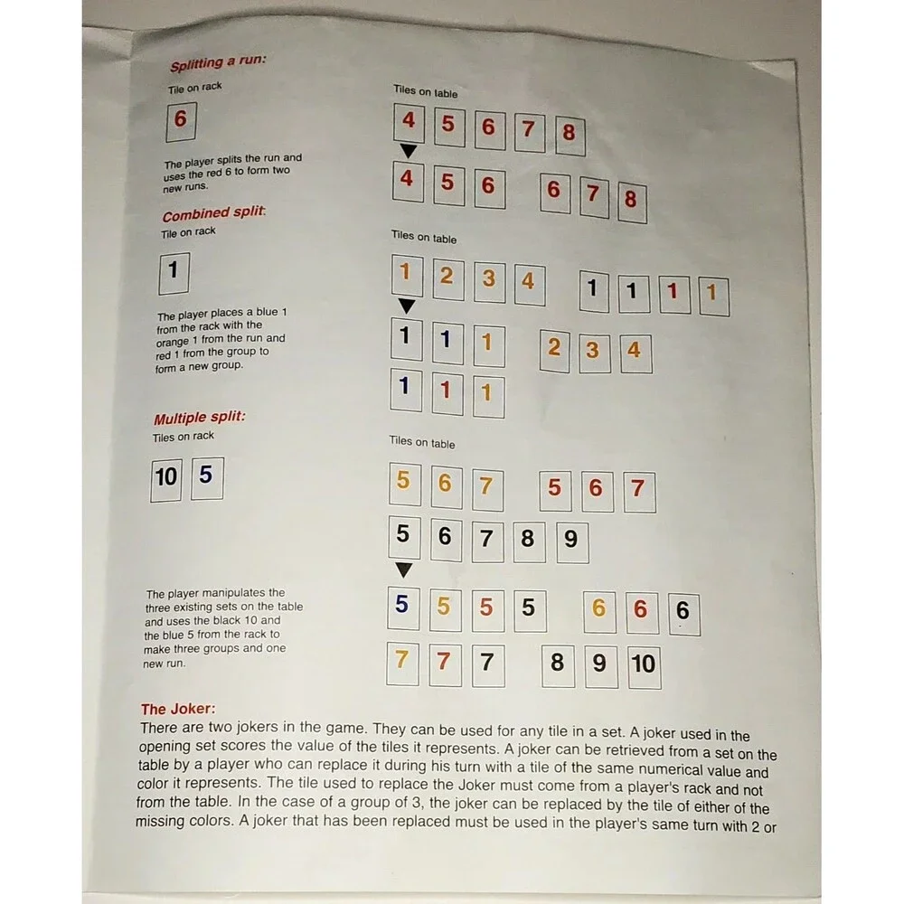 Deluxe Edition Rummikub 1997 Instructions Only Original Rules Booklet